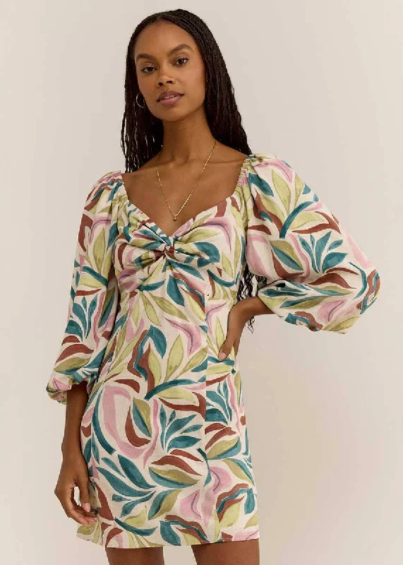 Women's Swing Style Mini Dress-Mirani Safari Mini Dress - Flax