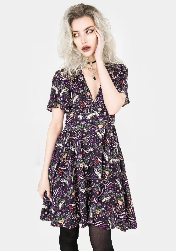 Women's Buttoned Mini Dress-Modern Mystic Button Up Mini Dress