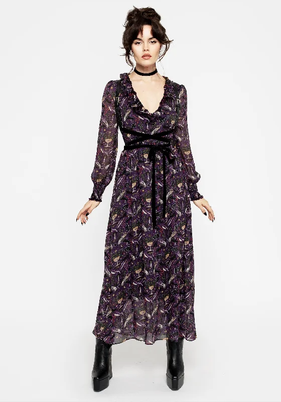 Women's High-low Maxi Dress-Modern Mystic Puff Sleeve Maxi Dress