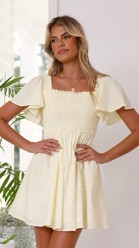 Women's Puff Sleeve A-line Mini Dress-Molly Mini Dress - Baby Yellow