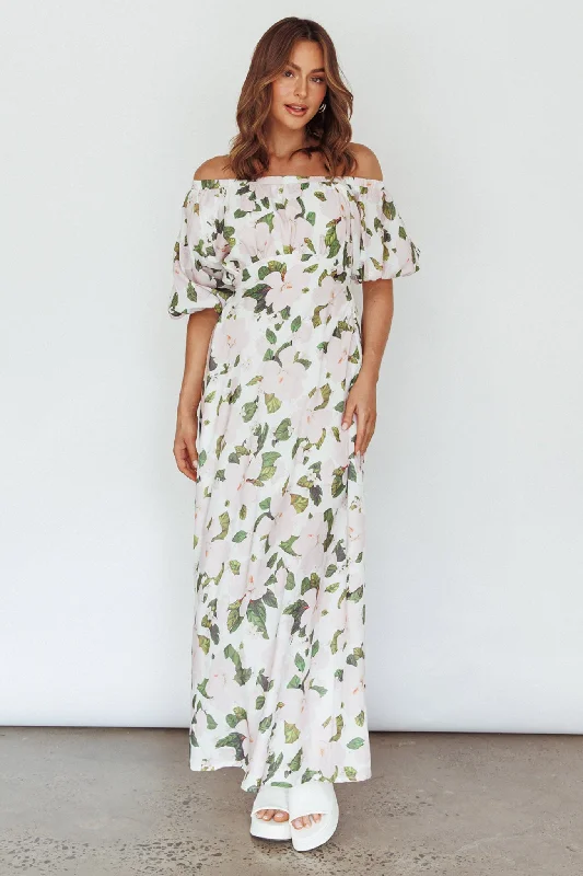 Women's A-line Skirt Maxi Dress-Momentum Off Shoulder Maxi Dress Floral Pink