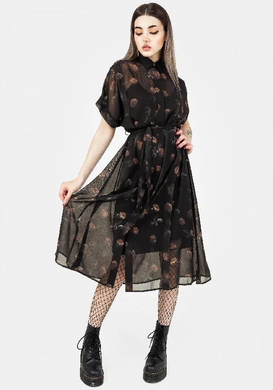 Bold Printed Shirt Dress-Monica Floral Chiffon Midi Shirt Dress