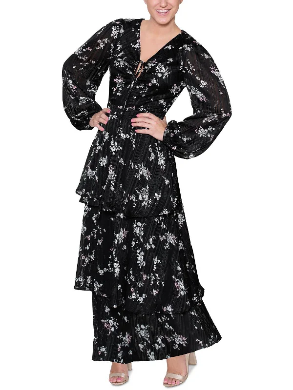 Women's Strapless Maxi Dress-Monroe Womens Metallic Long Maxi Dress