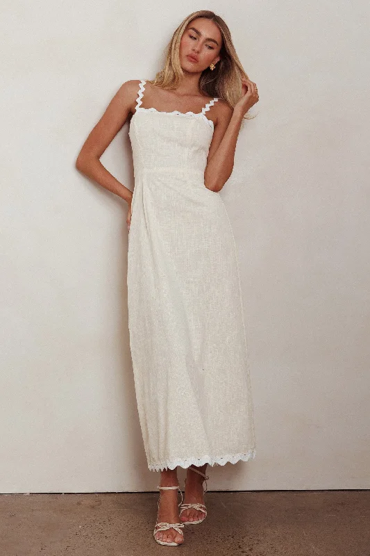 Women's Full-length Strapless Maxi Dress-Montego Bay Ric Rac Strap Maxi Dress Oat