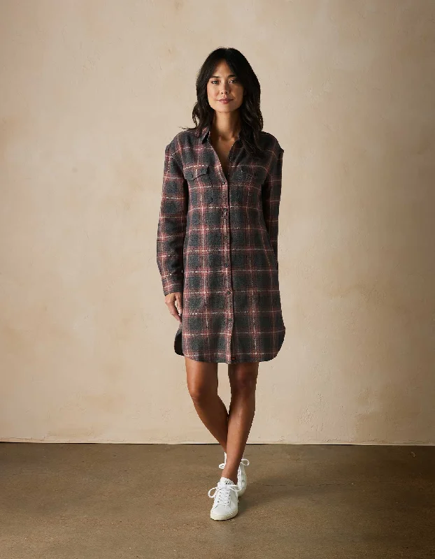 Button-up Relaxed Shirt Dress-Mountain Shirt Dress in Shadow Plaid