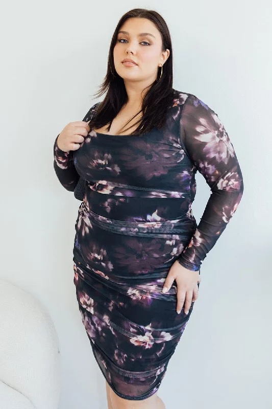 Bodycon Dress with Wraparound Design -Multi Abstract Bodycon Dress
