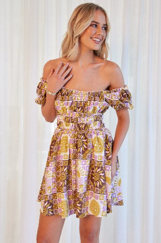 Fitted Flare Dress -Multi Abstract Fit And Flare Dress Mini