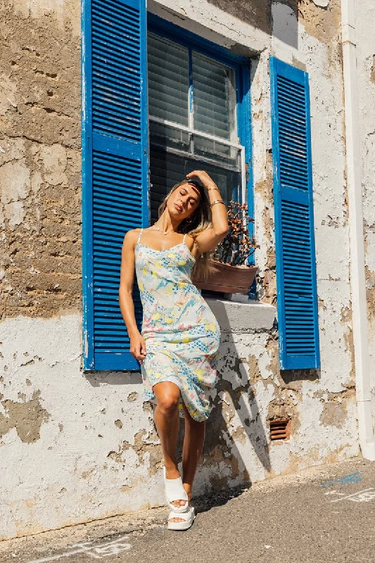 Women's Swing Maxi Dress-Multi Abstract Maxi Dress Bias Cut