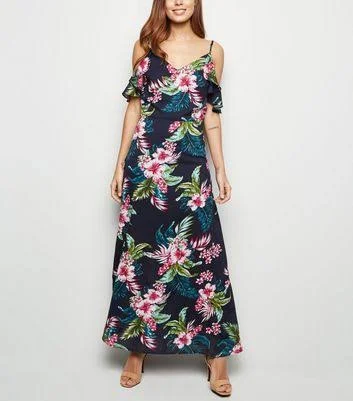 Women's Chic Maxi Dress-Multi Cold Shoulder Maxi Dress
