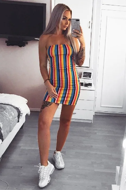 Women's Open-back Bodycon Dress -Multi Colour Bandeau Bodycon Mini Dress - Charlye