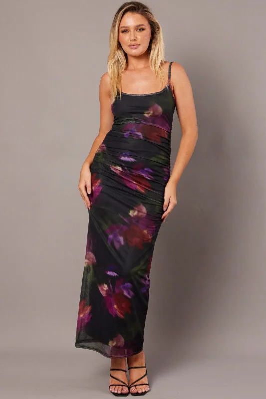 Casual Plus Size Bodycon Dress for Party -Multi Floral Bodycon Dress Singlet