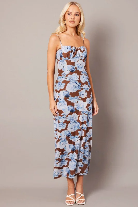 Bodycon Dress with Chain Strap -Multi Floral Bodycon Dress Singlet Midi
