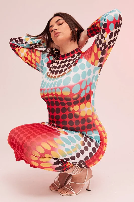 Strapless Bodycon Dress -Multi Polka Dot Bodycon Dress