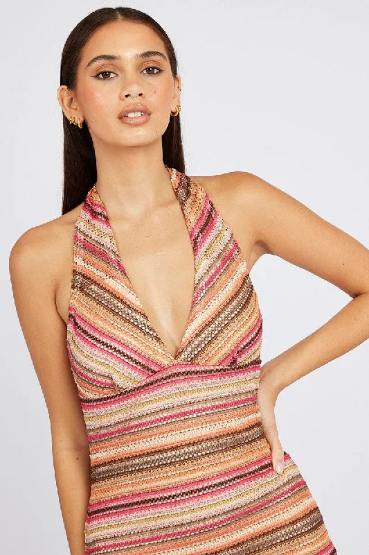 Black and Red Bodycon Dress -Multi Print Halter Dress Mini Bodycon Crochet
