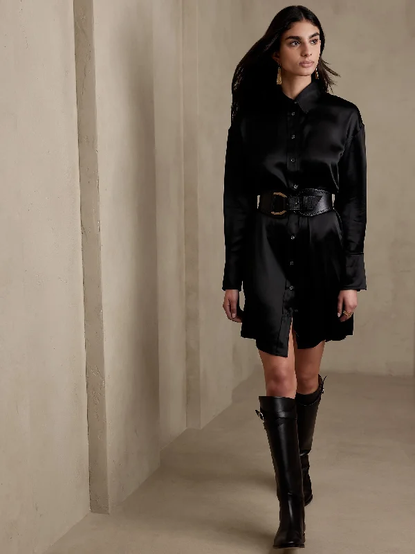 Button Front Casual Shirt Dress-Muse Silk Shirtdress