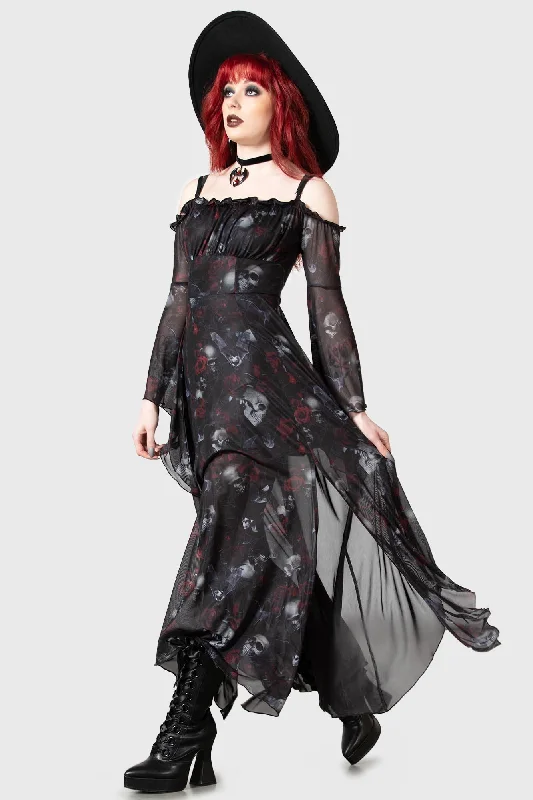 Women's Off-the-shoulder Maxi Dress-Mystic Meadow Mesh Maxi Dress