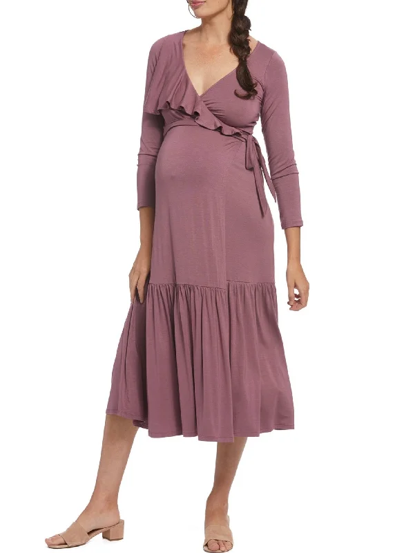 Elegant Satin Wrap Dress for Office -Casual Wrap Dress with Flared Skirt -Nadine Maternity Wrap Dress - Cameo Elegant Satin Wrap Dress for Office -Casual Wrap Dress with Flared Skirt -Nadine Maternity Wrap Dress - Cameo