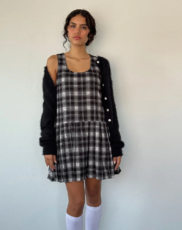 Women's White Mini Dress-Namaya Mini Dress in Black White Check