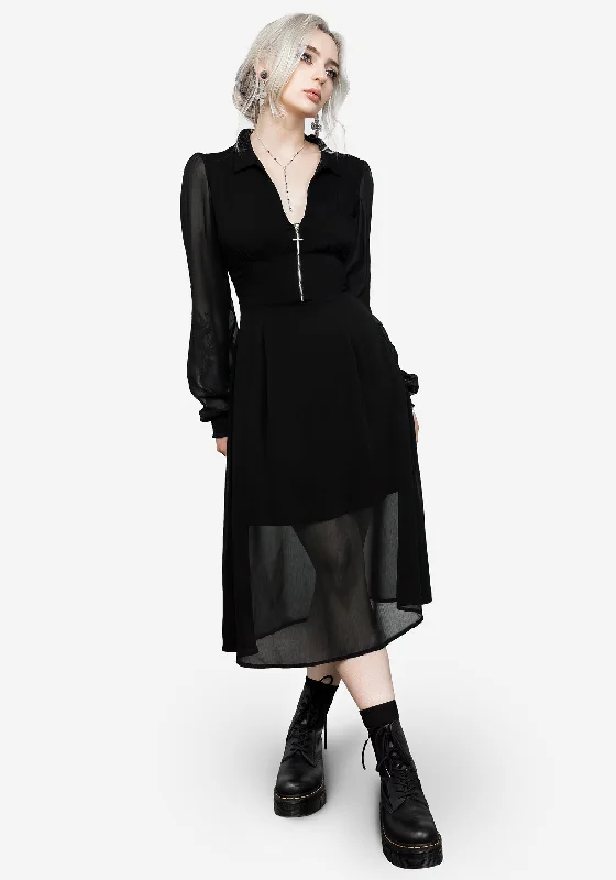 Classic Women's Shirt Dress-Nancy Sheer Midi Shirt Dress