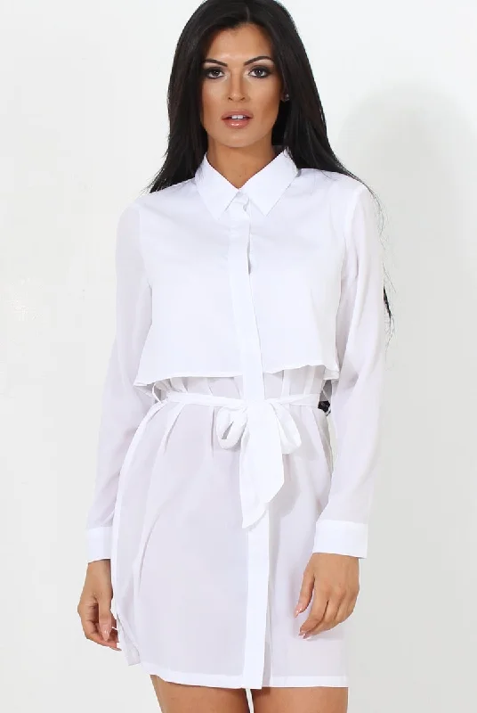 Tweed Shirt Dress-Natalia White Layered Shirt Dress
