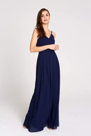 Women's Strap Detail Maxi Dress-Navy Chiffon Strappy Back Maxi Dress
