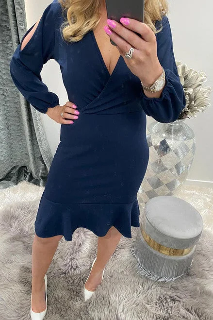 Metallic Bodycon Dress -Navy Cut Out Bodycon Dress