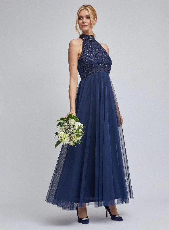 Women's One Shoulder Maxi Dress-Navy Eleanor Enamel Maxi Dress