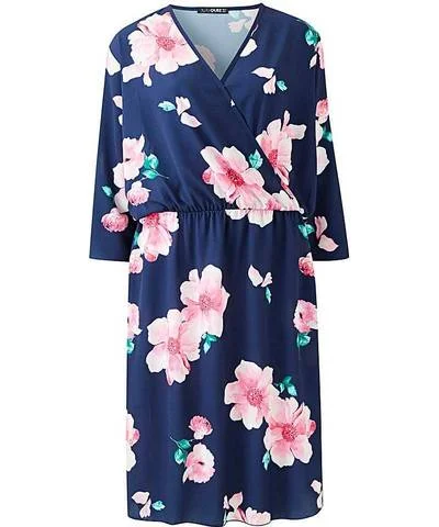 Velvet Wrap Dress for Winter -Wrap Dress with Button-down Detail -Navy Floral Wrap Dress