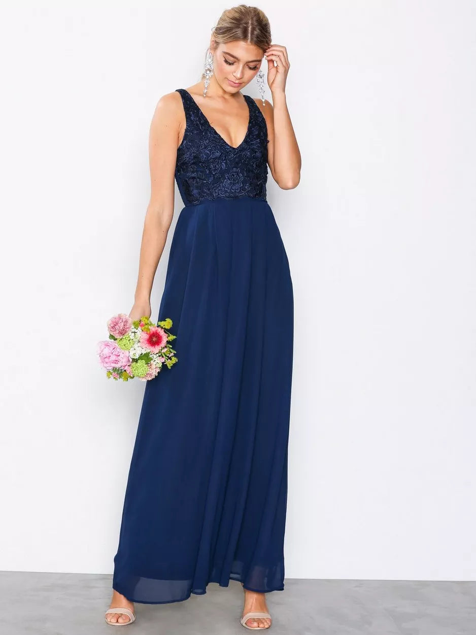 Women's Vintage Maxi Dress-Navy Lace Maxi Dress
