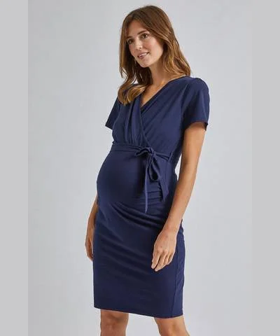 Maternity Dresses with Curved Hem -Navy Maternity Dress