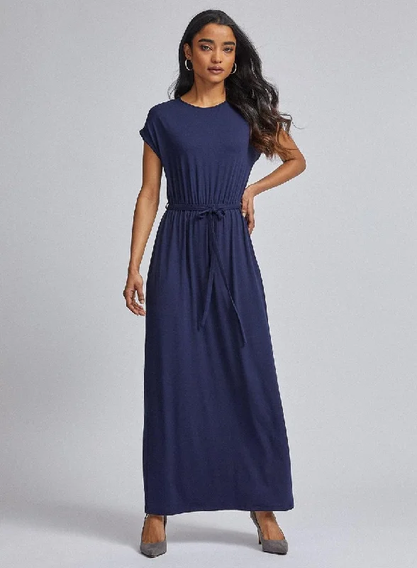 Women's Plus Size Maxi Dress-Navy Maxi Jersey Dress