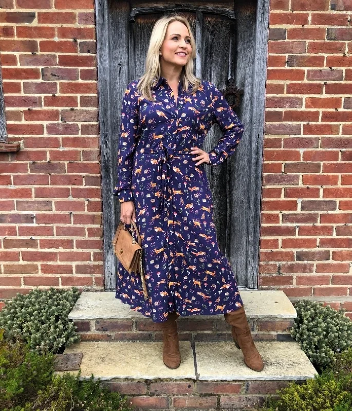 Summer Casual Shirt Dress-Navy Woodland Shirt Dress