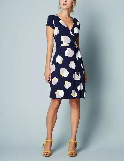 Wrap Dress with Subtle Design -Casual Wrap Dress for Brunch -Navy wrap pink patches dress uk 6 Wrap Dress with Subtle Design -Casual Wrap Dress for Brunch -Navy wrap pink patches dress uk 6
