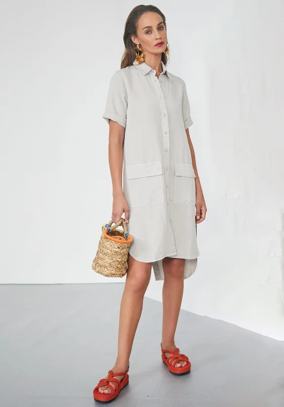 Cozy Shirt Dress with Pockets-Naya Slit Back Hem Shirt Dress, Stone