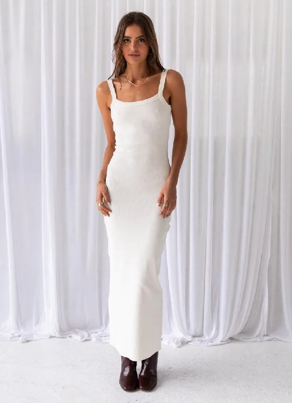 Women's Satin Off-the-shoulder Maxi Dress-Necessity Organic Cotton Rib Maxi Dress - Ivory