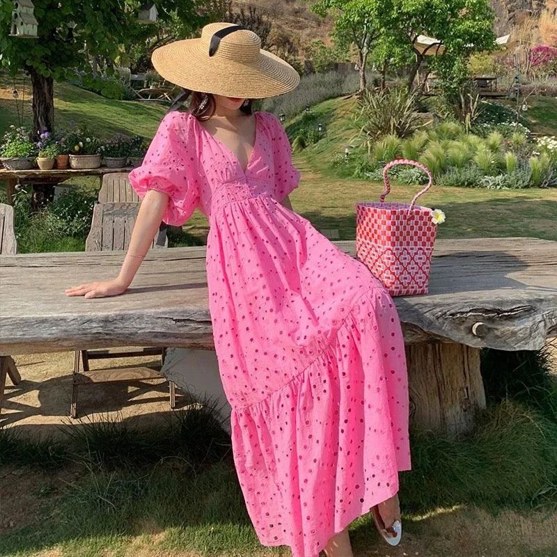 Women's Beachy Maxi Dress-Nelly Summer Maxi Dress in Pink