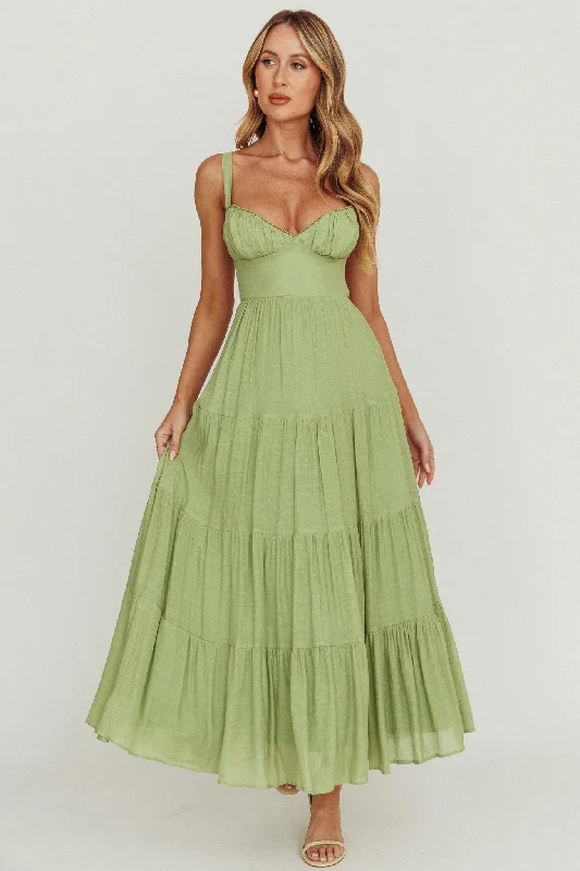Women's Summer Boho Maxi Dress-Neptune Cut Out Back A-Line Maxi Dress Sage