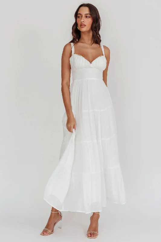 Women's Evening Maxi Dress-Neptune Cut Out Back A-Line Maxi Dress White