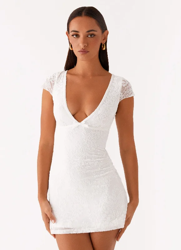 Women's Floral Mini Dress-Nessa Mesh Mini Dress - White