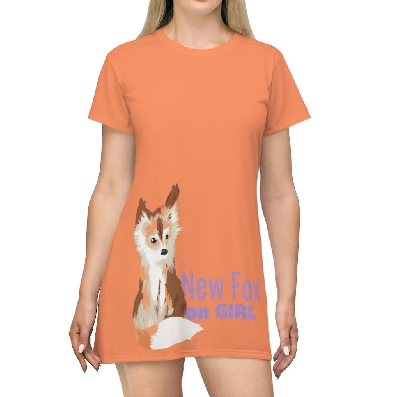 Loose-fitting Cotton Shirt Dress-New Fox - AOP T-Shirt Dress