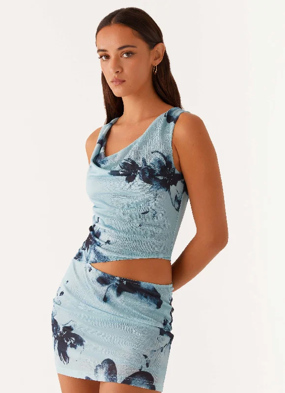 Women's Pastel Mini Dress-Nicola Mini Dress - Blue Black Floral
