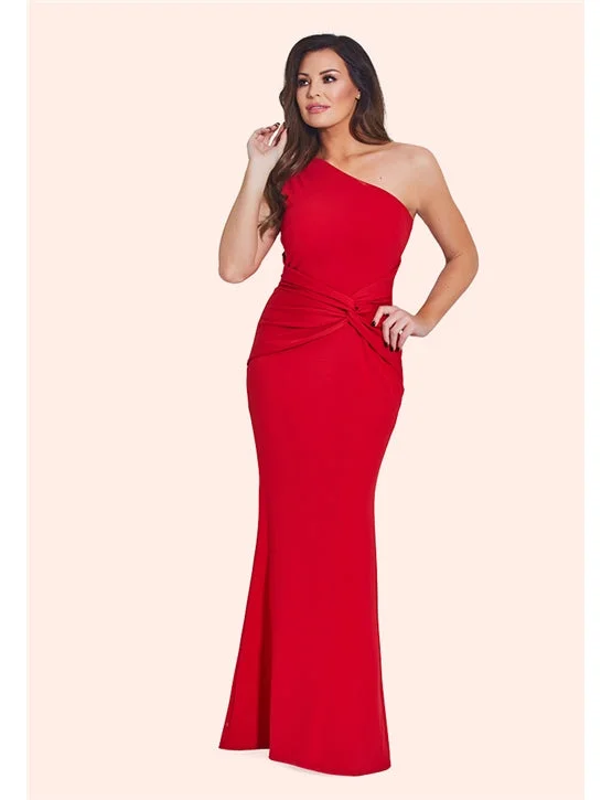 Women's Lace Sheath Maxi Dress-Nikolina One Shoulder Maxi Dress Red
