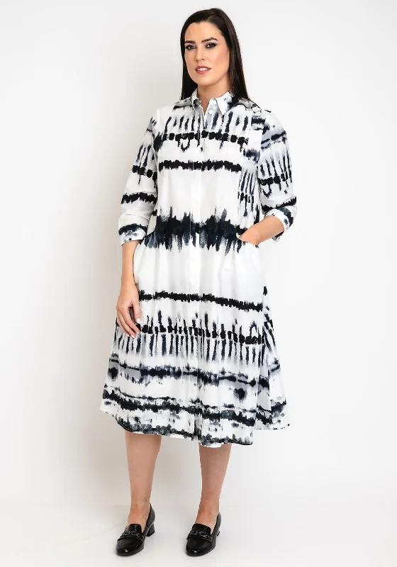 Women's Oversized Shirt Dress-Noen Curve Printed Shirt Dress, White