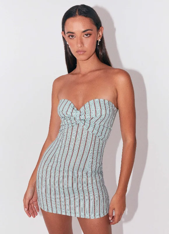 Women's Button Front Mini Dress-Noline Linen Mini Dress - Coastal Stripe