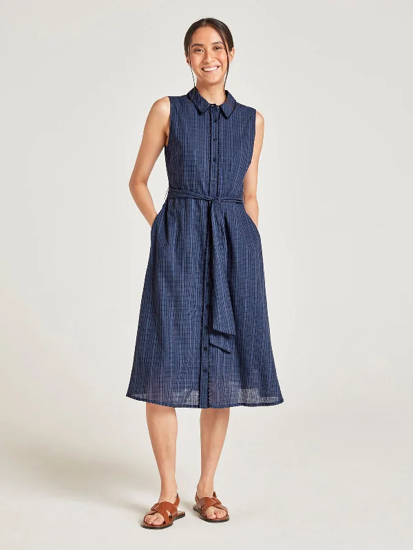 Colorblock Shirt Dress-Nona Organic Cotton Sleeveless Shirt Dress - Navy