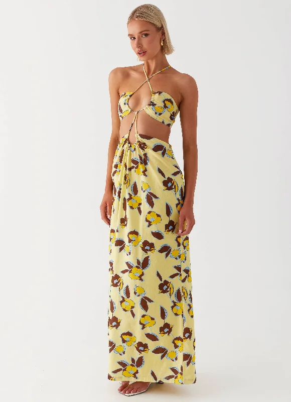 Women's Long Floral Maxi Dress-Nora Linen Maxi Dress - Primrose