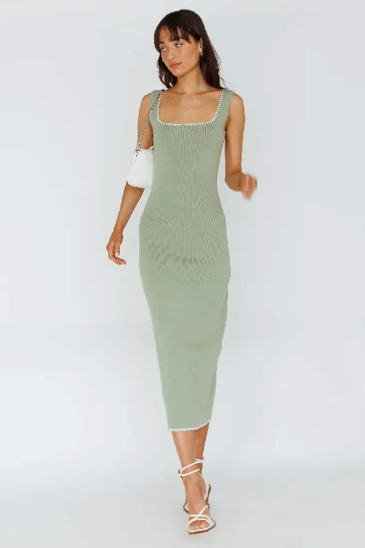 Women's Casual Summer Wrap Maxi Dress-North Shore Blanket Stitch Knit Maxi Dress Sage
