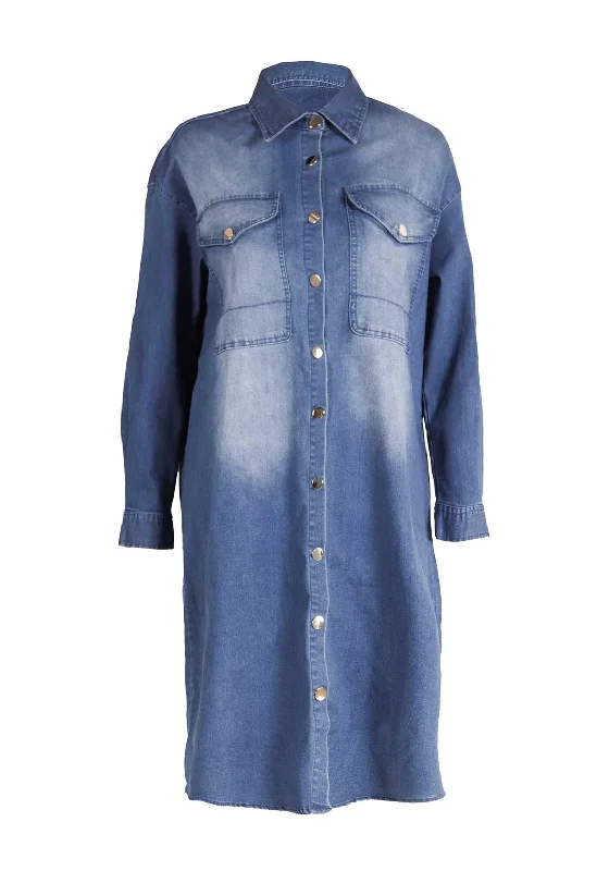 Comfortable Sleeveless Shirt Dress-Nu Denmark Taia Knee Length Denim Shirt Dress, Blue Comfortable Sleeveless Shirt Dress-Nu Denmark Taia Knee Length Denim Shirt Dress, Blue