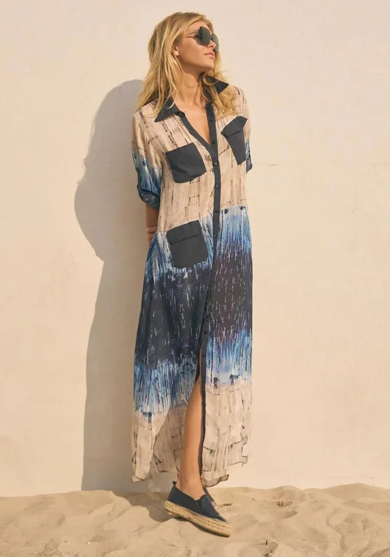 Casual Comfortable Shirt Dress-Nu Denmark Tiana Chiffon Maxi Print Shirt Dress, Navy Mix Casual Comfortable Shirt Dress-Nu Denmark Tiana Chiffon Maxi Print Shirt Dress, Navy Mix