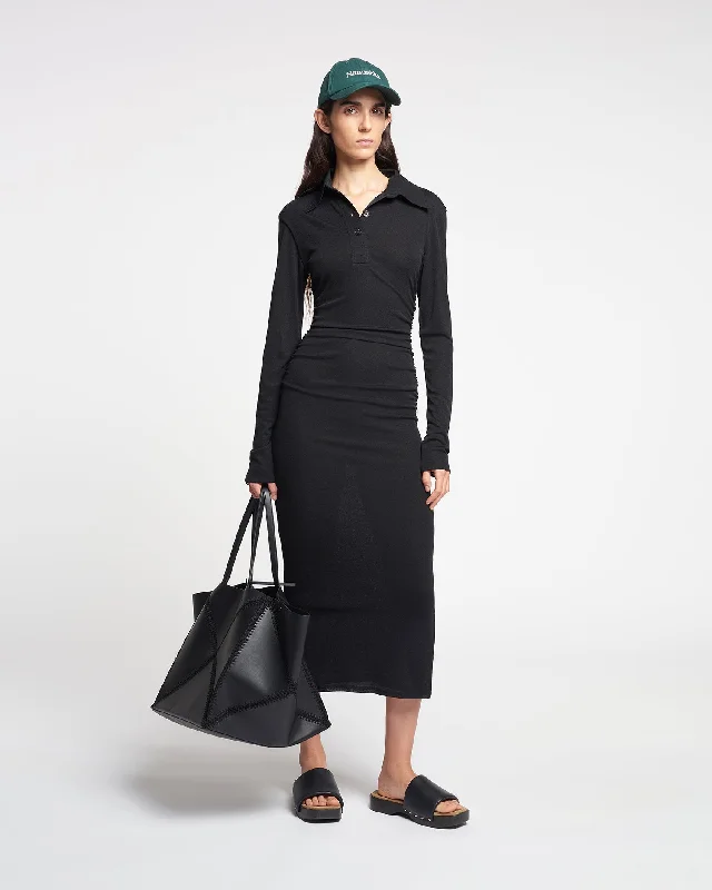 Women's Long Shirt Dress-Verity - Mesh Jersey Shirt Dress - Black